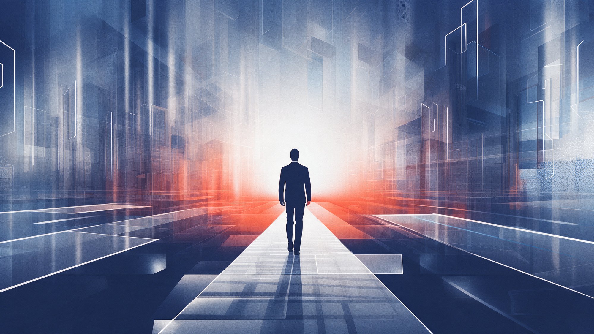Business leader walking toward a bright horizon, representing a more objective approach to CEO performance reviews.
